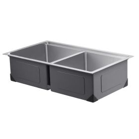 VEVOR 33 inch Kitchen Sink Workstation, 304 Stainless Steel Undermount Sink, Drop-In Double Bowl Farmhouse Basin with Ledge & Multiple Accessorie