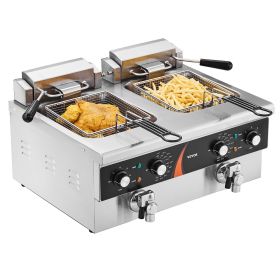 VEVOR Commercial Deep Fryer, Dual Tank 3500W Electric Countertop Fryer, 2 x 9Qt / 8.5L Double Oil Fryer with 2 Baskets, 1mm Thickened Stainless S
