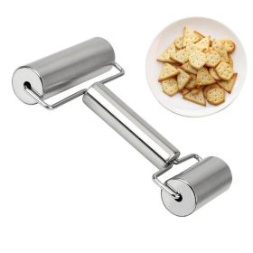 1pc, Baker Roller, 360 Degree Rolling Baker Roller, Stainless Steel Roller For Baking, Creative Stainless Steel Dough Roller, Non-stick Pastry Ro (Color: Silver-doublehead)