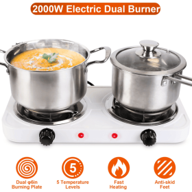 Double Burner Electric Hot Plate, 2000W Fast Heating with 5 Temperature Levels, Portable Stainless Steel Hot Plate for Home Dorm RV (title: default title)