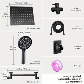 RV Shower Head, 10 Inch High Pressure Rain Shower Stainless Steel Shower Head With Handheld Shower Combo With 59 Inch Extra Long Hose, Adhesive S (Option: Black)